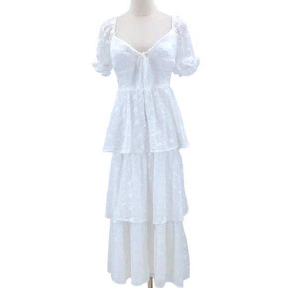 LULU's Bridal Shower Reception Floral Romantic Tiered Ruffles Midi Dress - Picture 4 of 4